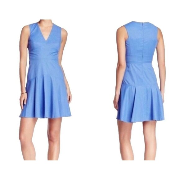 Rebecca Taylor Blue Princess Seam Laser Cut Dress Fit Flare Skater Zip - Picture 2 of 11